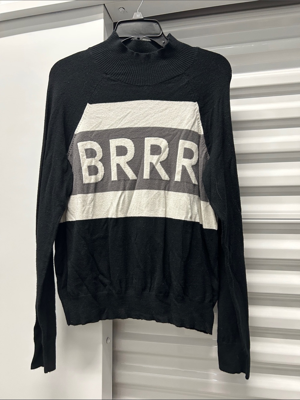 aerie Black Turtleneck Sweater with White & Gray BRRR Panel